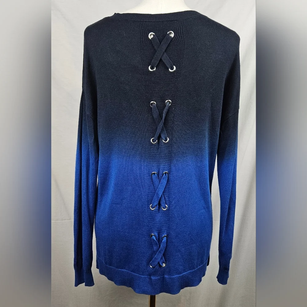 Rock & Republic Blue Black Ombre Lace‎ Up Back Sweater Med Glampunk Whimsigoth